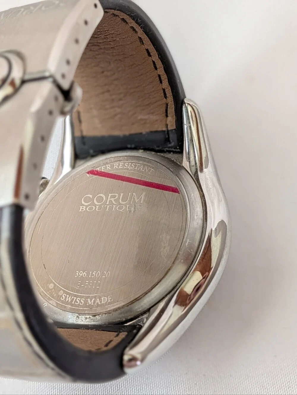 Corum Boutique Bubble Quartz Chronograph Black/Silver Dial SS Case White Leather